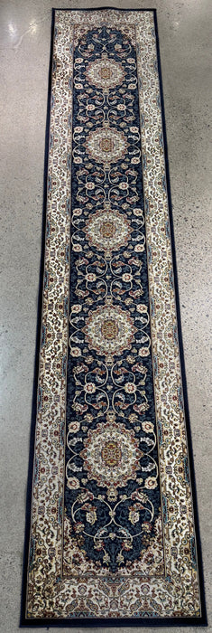 2'7" x 13' Machine-Made Traditional Runner Rug - Navy/Ivory/Multi