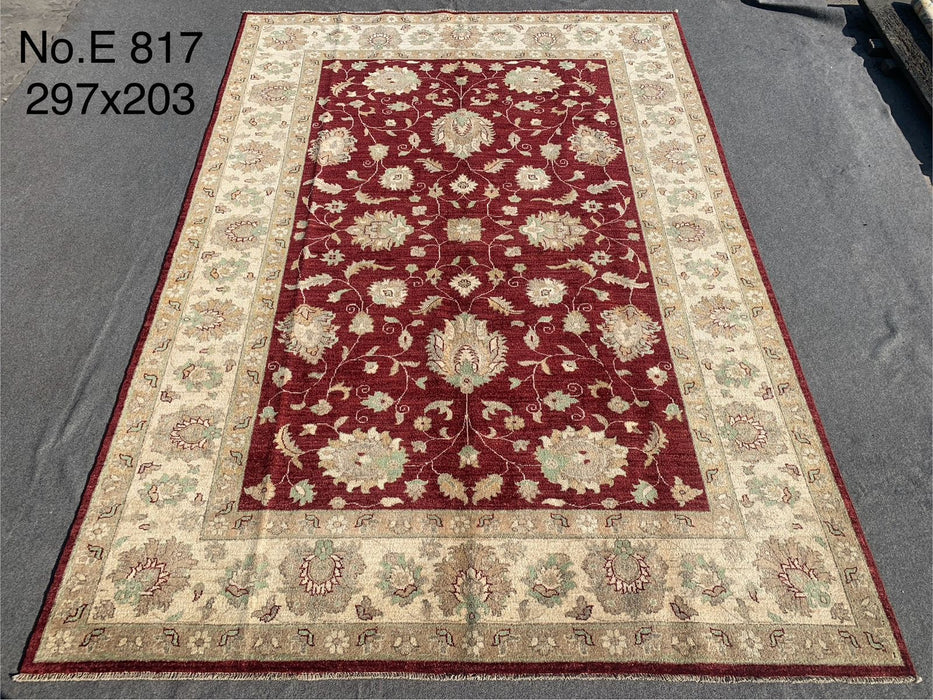6’6 x 9’7 Afghan Chobi Wool Rug – Rich Red & Ivory Elegance