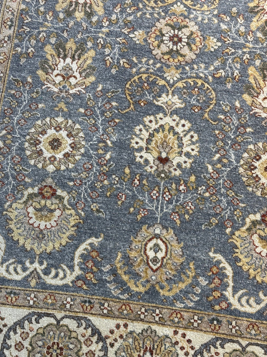 5'0" × 8’0" Hand-Knotted Chobi Wool Rug – Navy Blue with Green & Ivory Border