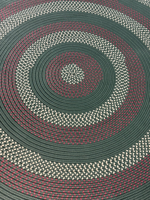 8' x 8' Round Braided Area Rug - Green/Ivory/Burgundy