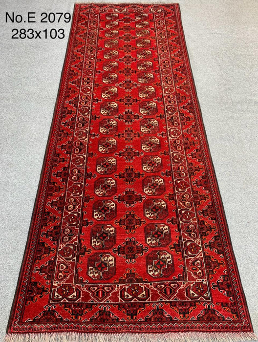 Hand-Knotted Afghan Tribal Wool Runner Rug – 3’5” × 9’3”
