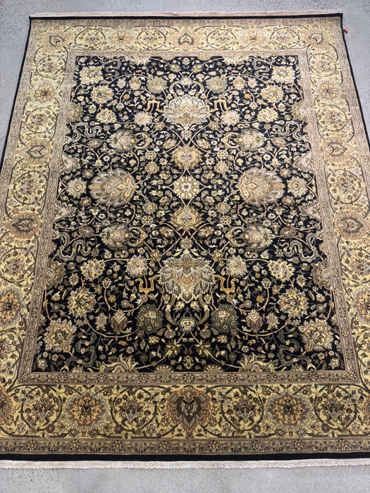 8’x10’ Hand-Knotted Persian-Style (Indo-Persian) Wool Area Rug- Black/Beige