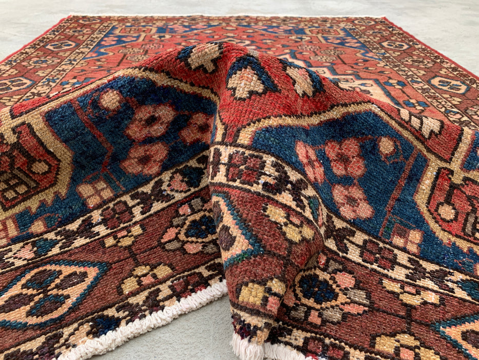 6'3 x 4'9 Hand-Knotted Persian Wool Rug - Mauve & Blue Geometric Medallion Design - KBHM-1001