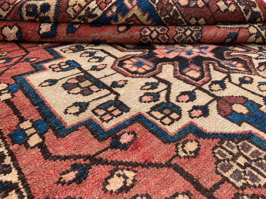 6'3 x 4'9 Hand-Knotted Persian Wool Rug - Mauve & Blue Geometric Medallion Design - KBHM-1001