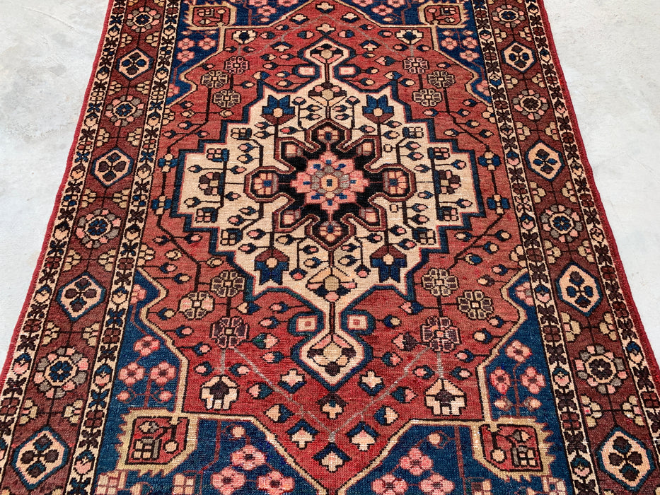 6'3 x 4'9 Hand-Knotted Persian Wool Rug - Mauve & Blue Geometric Medallion Design - KBHM-1001