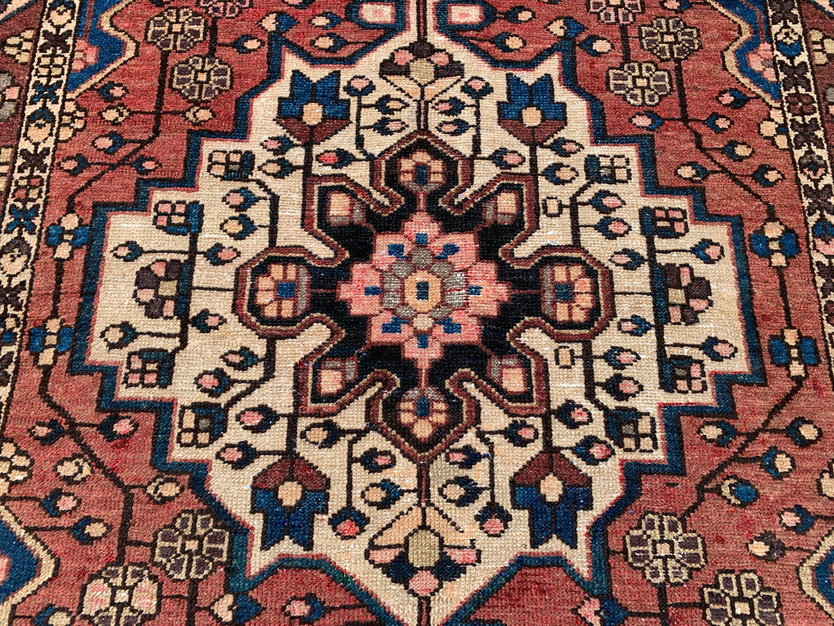 6'3 x 4'9 Hand-Knotted Persian Wool Rug - Mauve & Blue Geometric Medallion Design - KBHM-1001
