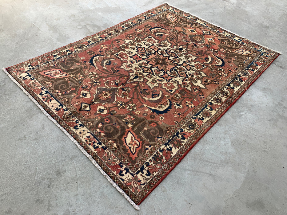 9'8 x 6'11 Hand-Knotted Persian Wool Rug - Taupe Floral Medallion Design - KBHM-1002