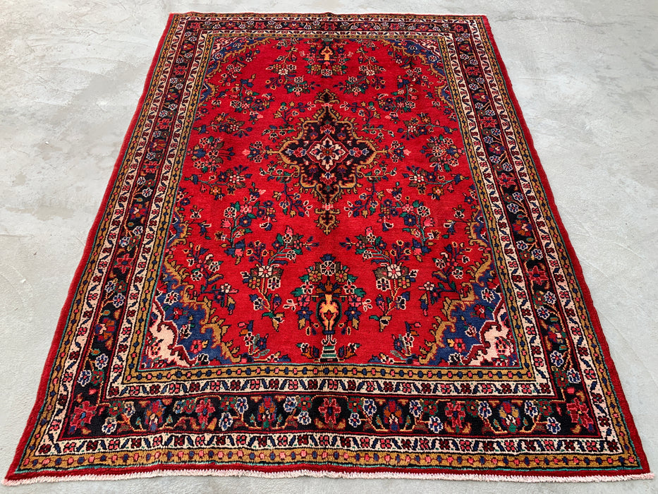9'11 x 7'1 Hand-Knotted Persian Wool Rug - Red Floral Medallion Design - KBHM-1003