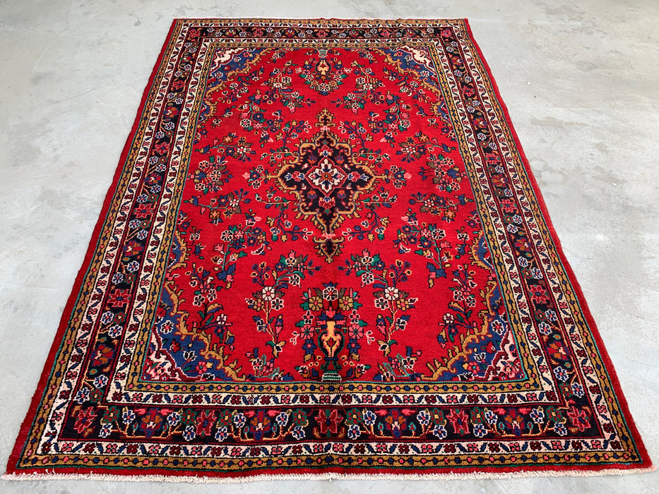 9'11 x 7'1 Hand-Knotted Persian Wool Rug - Red Floral Medallion Design - KBHM-1003