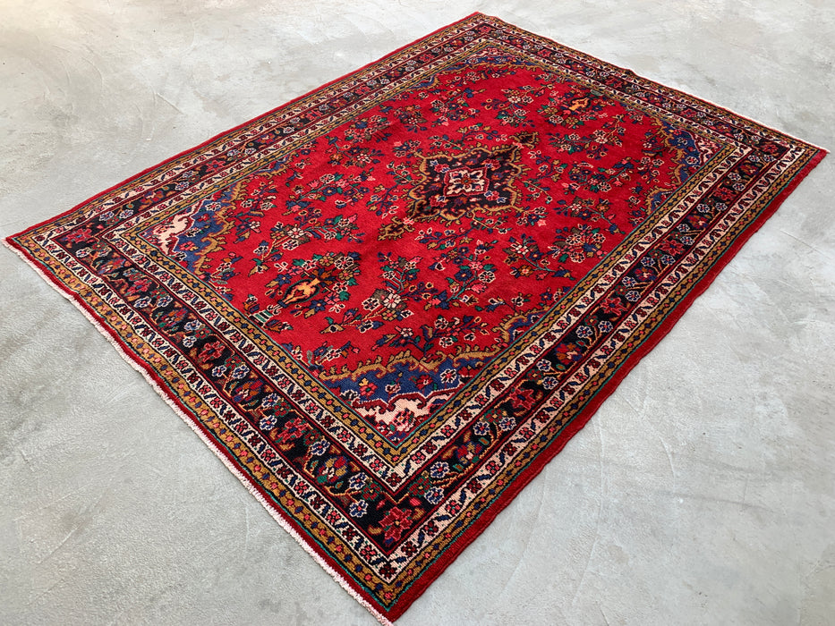 9'11 x 7'1 Hand-Knotted Persian Wool Rug - Red Floral Medallion Design - KBHM-1003
