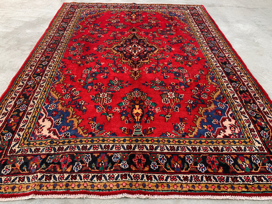 9'11 x 7'1 Hand-Knotted Persian Wool Rug - Red Floral Medallion Design - KBHM-1003