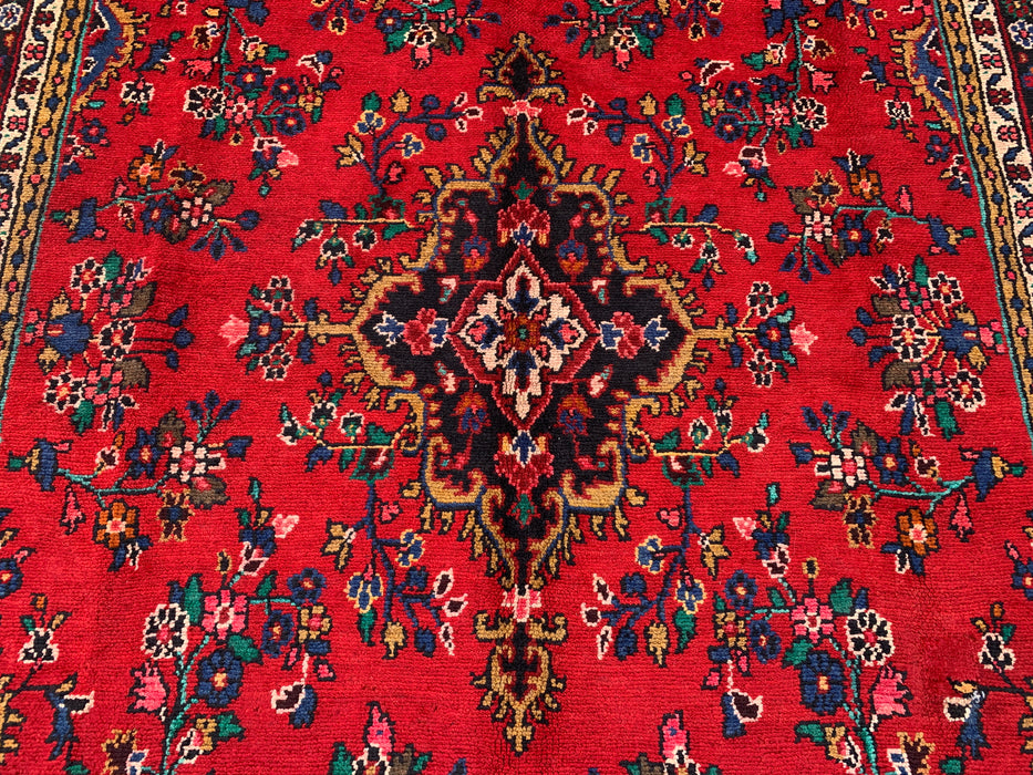 9'11 x 7'1 Hand-Knotted Persian Wool Rug - Red Floral Medallion Design - KBHM-1003