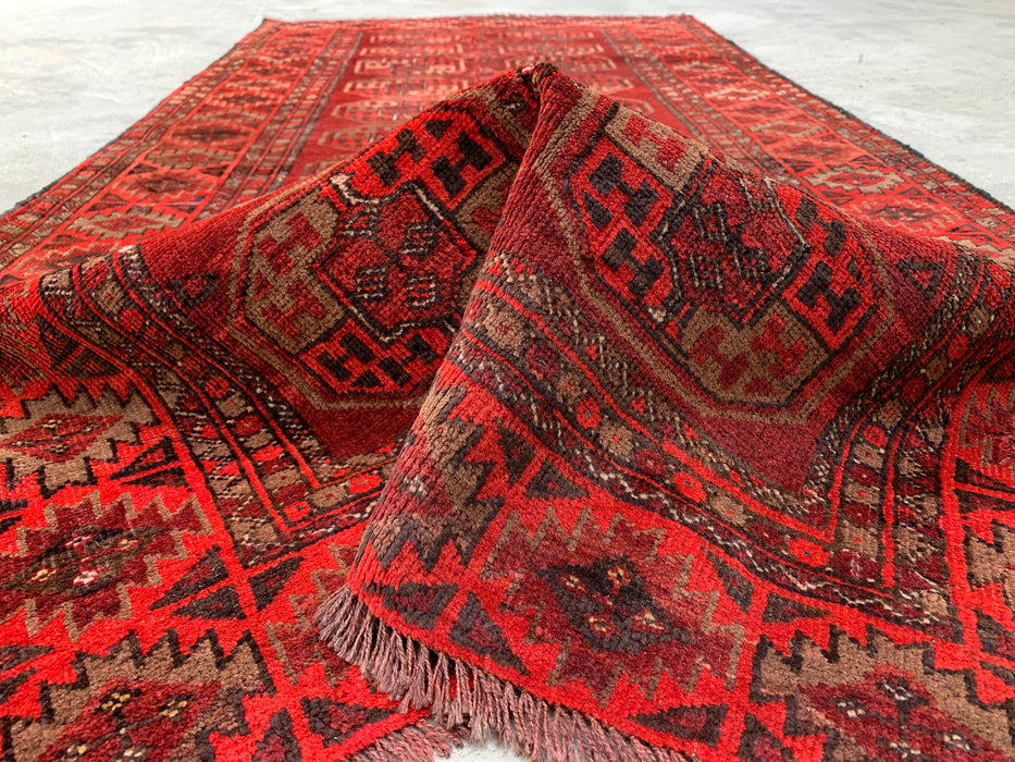 6'4 x 3'2 Hand-Knotted Persian Wool Rug - Red Geometric Tribal Design - KBHM-1005