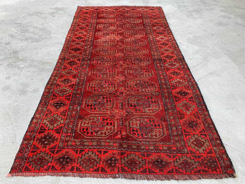 6'4 x 3'2 Hand-Knotted Persian Wool Rug - Red Geometric Tribal Design - KBHM-1005