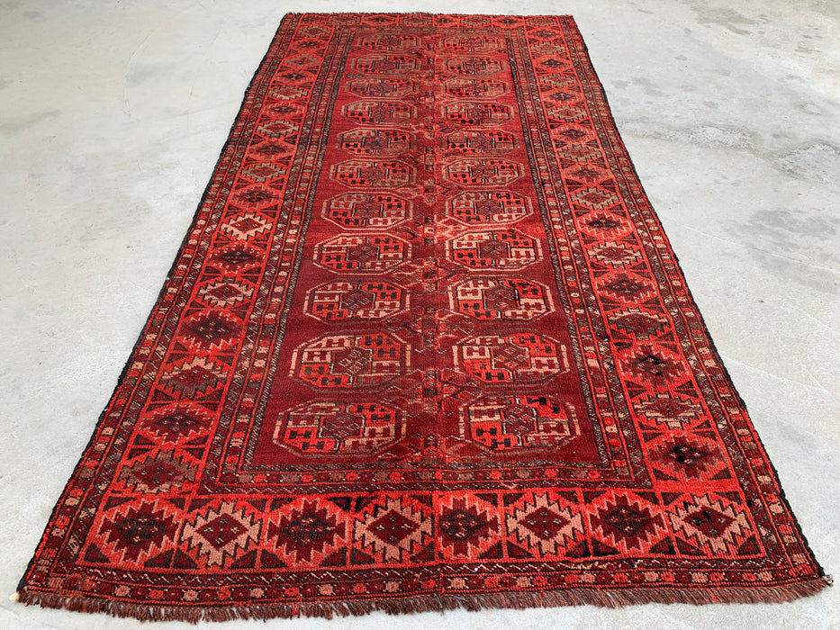 6'4 x 3'2 Hand-Knotted Persian Wool Rug - Red Geometric Tribal Design - KBHM-1005