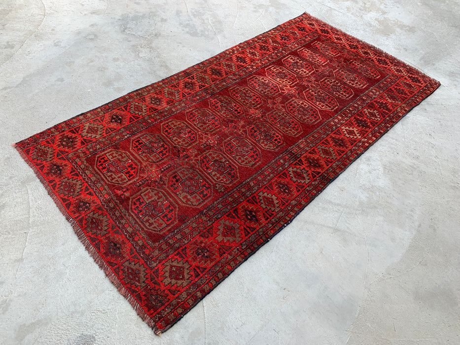 6'4 x 3'2 Hand-Knotted Persian Wool Rug - Red Geometric Tribal Design - KBHM-1005