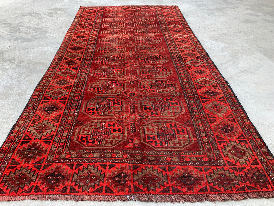 6'4 x 3'2 Hand-Knotted Persian Wool Rug - Red Geometric Tribal Design - KBHM-1005