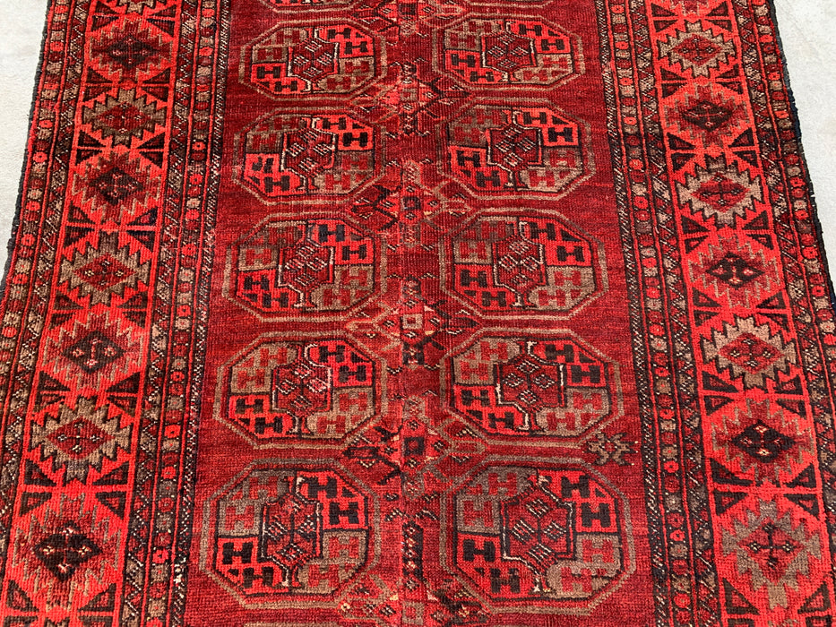 6'4 x 3'2 Hand-Knotted Persian Wool Rug - Red Geometric Tribal Design - KBHM-1005
