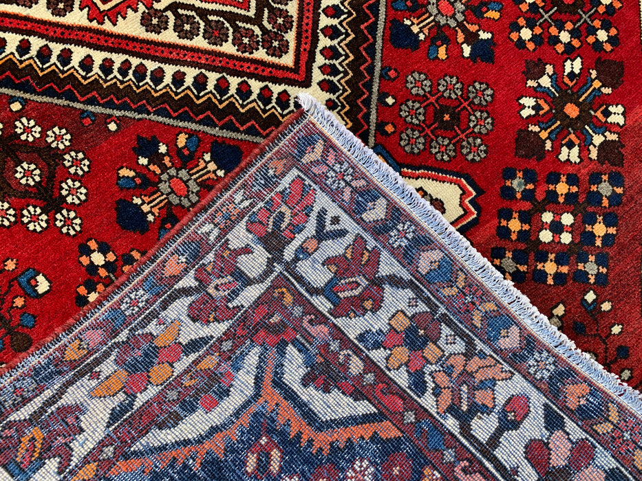 7'6 x 5'3 Hand-Knotted Persian Wool Rug - Red Geometric Medallion Design - KBHM-1007