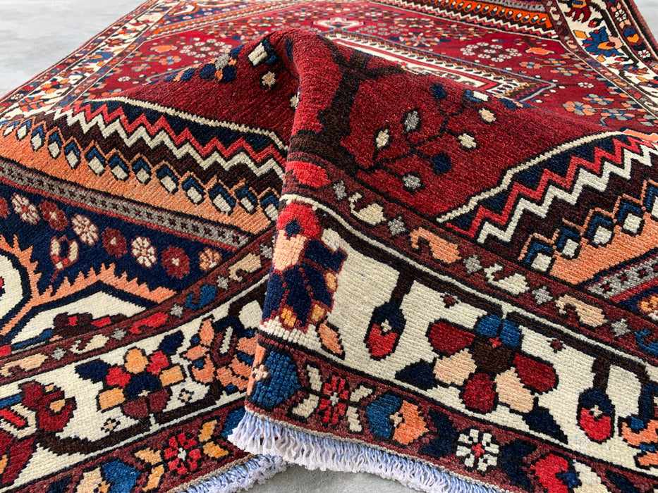 7'6 x 5'3 Hand-Knotted Persian Wool Rug - Red Geometric Medallion Design - KBHM-1007