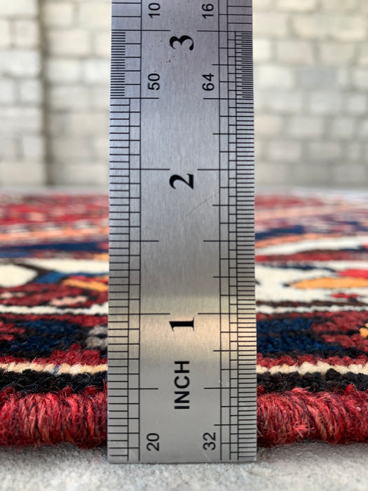 7'6 x 5'3 Hand-Knotted Persian Wool Rug - Red Geometric Medallion Design - KBHM-1007