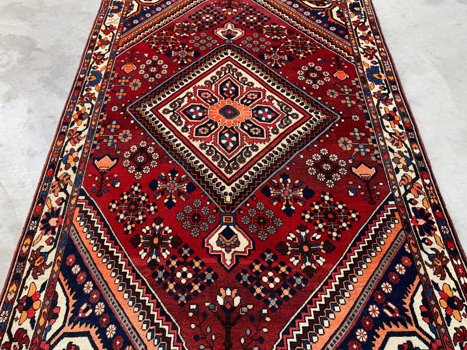 7'6 x 5'3 Hand-Knotted Persian Wool Rug - Red Geometric Medallion Design - KBHM-1007