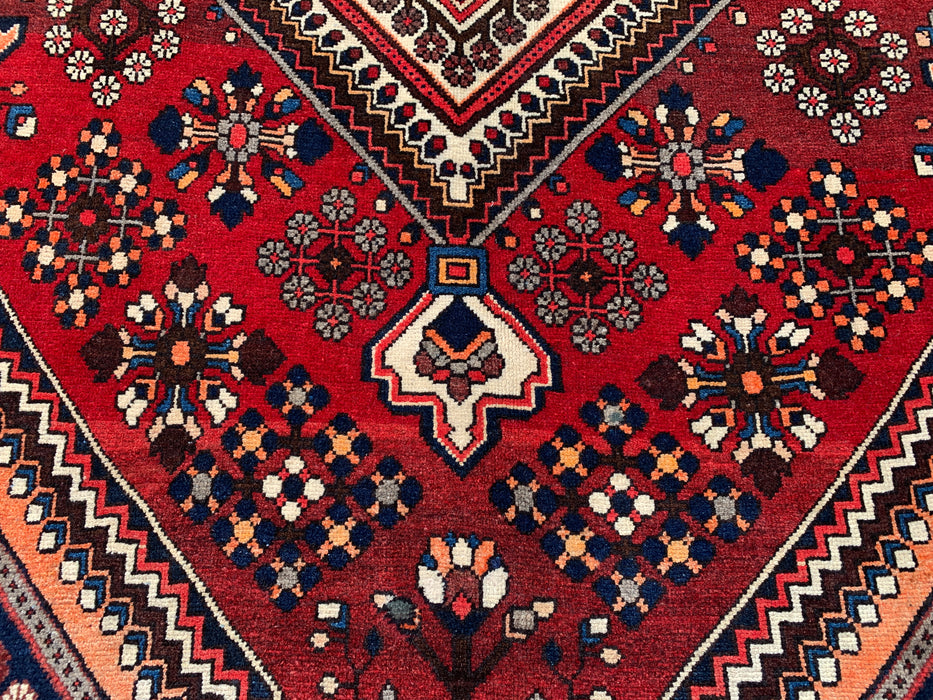 7'6 x 5'3 Hand-Knotted Persian Wool Rug - Red Geometric Medallion Design - KBHM-1007