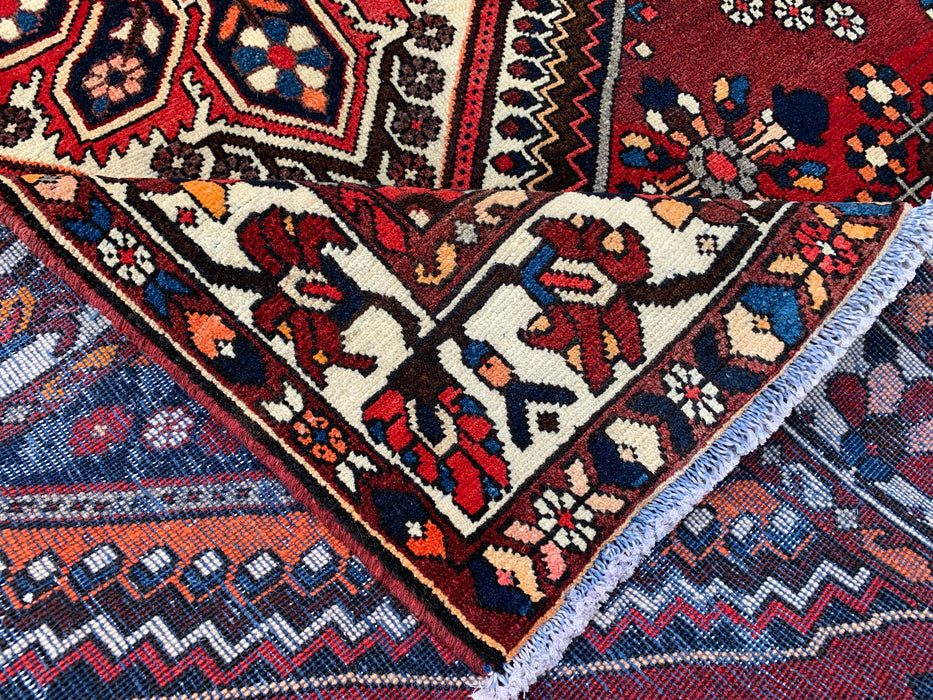 7'6 x 5'3 Hand-Knotted Persian Wool Rug - Red Geometric Medallion Design - KBHM-1007