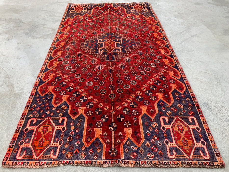 6'11 x 3'9 Hand-Knotted Persian Wool Rug - Red Tribal Medallion Design - KBHM-1008