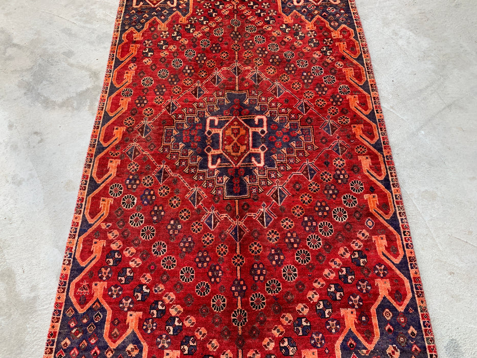 6'11 x 3'9 Hand-Knotted Persian Wool Rug - Red Tribal Medallion Design - KBHM-1008