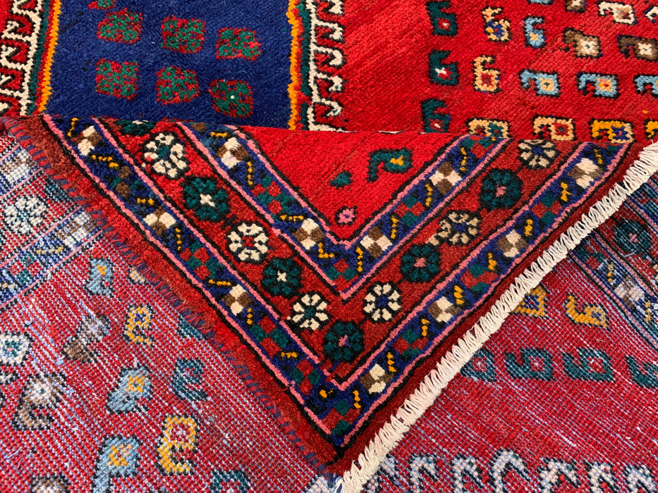 6'4 x 4'9 Hand-Knotted Persian Wool Rug - Red Geometric Tribal Design - KBHM-1009