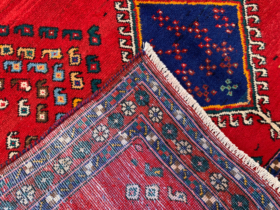 6'4 x 4'9 Hand-Knotted Persian Wool Rug - Red Geometric Tribal Design - KBHM-1009