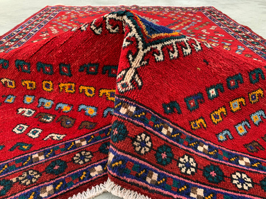 6'4 x 4'9 Hand-Knotted Persian Wool Rug - Red Geometric Tribal Design - KBHM-1009