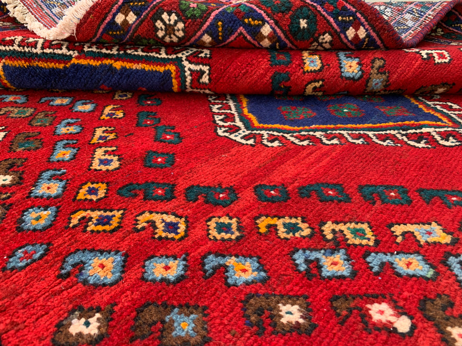 6'4 x 4'9 Hand-Knotted Persian Wool Rug - Red Geometric Tribal Design - KBHM-1009