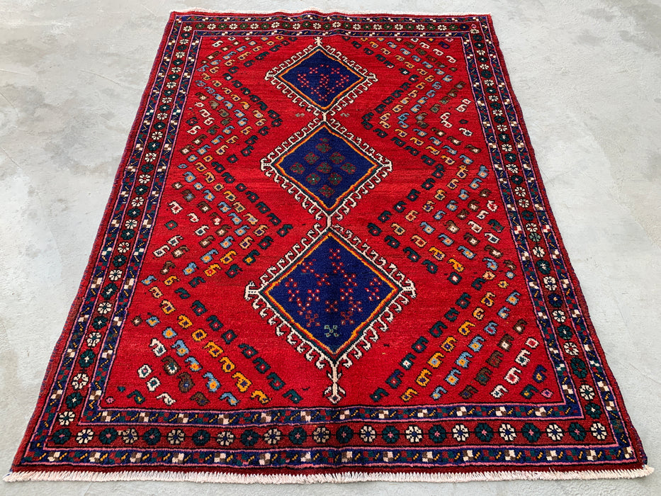 6'4 x 4'9 Hand-Knotted Persian Wool Rug - Red Geometric Tribal Design - KBHM-1009