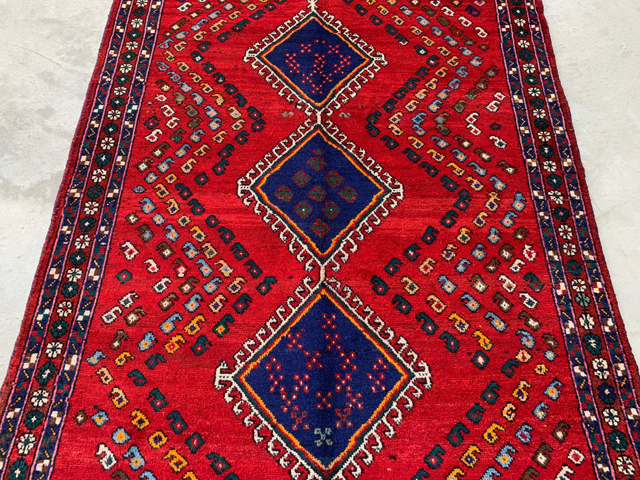 6'4 x 4'9 Hand-Knotted Persian Wool Rug - Red Geometric Tribal Design - KBHM-1009