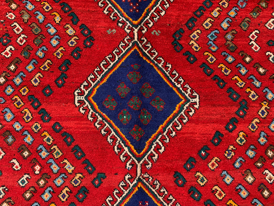6'4 x 4'9 Hand-Knotted Persian Wool Rug - Red Geometric Tribal Design - KBHM-1009