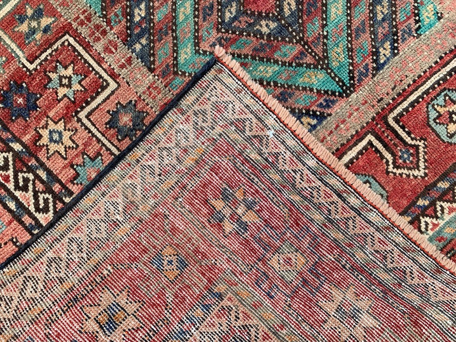 9'3 x 5'3 Hand-Knotted Persian Wool Rug - Faded Multicolor Geometric Tribal Design - KBHM-1010