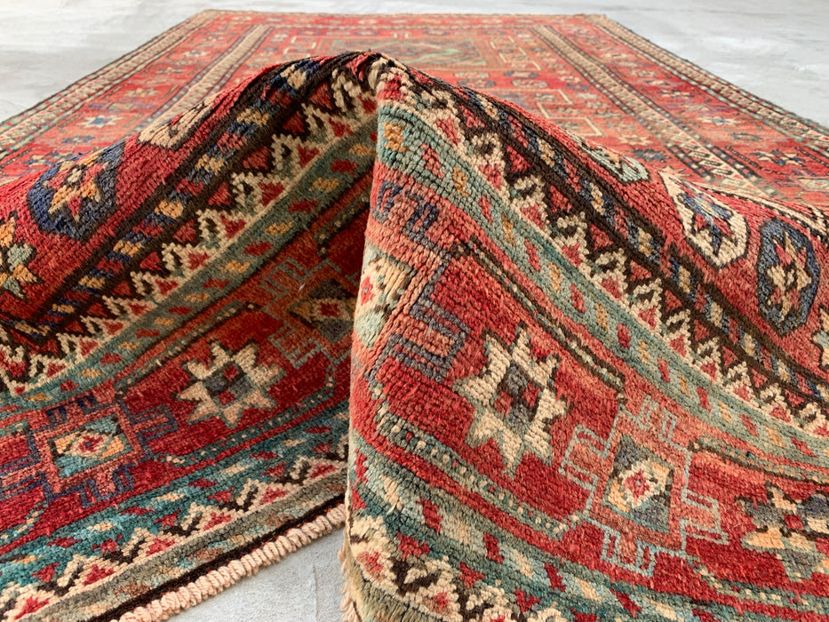 9'3 x 5'3 Hand-Knotted Persian Wool Rug - Faded Multicolor Geometric Tribal Design - KBHM-1010
