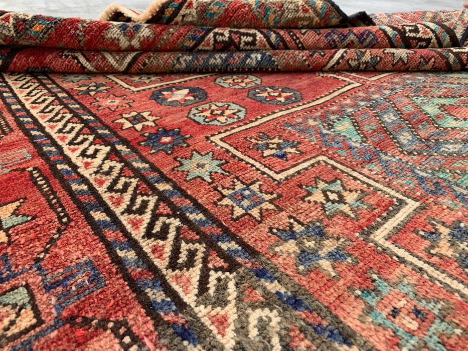 9'3 x 5'3 Hand-Knotted Persian Wool Rug - Faded Multicolor Geometric Tribal Design - KBHM-1010