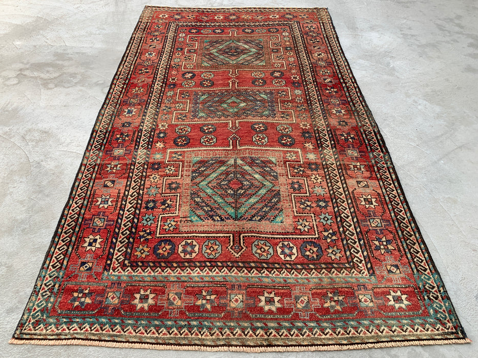 9'3 x 5'3 Hand-Knotted Persian Wool Rug - Faded Multicolor Geometric Tribal Design - KBHM-1010