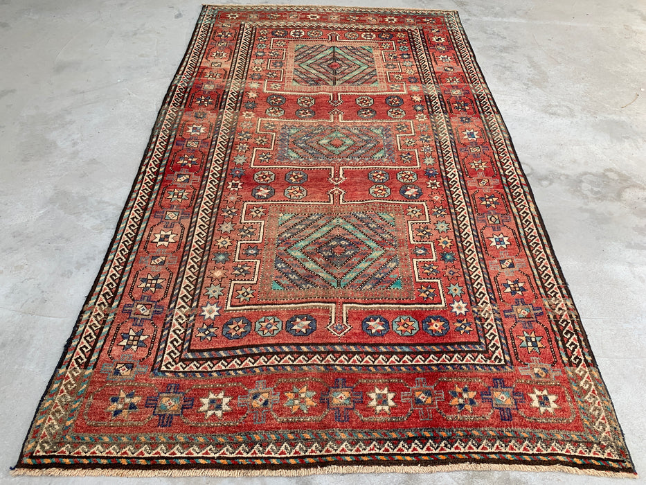9'3 x 5'3 Hand-Knotted Persian Wool Rug - Faded Multicolor Geometric Tribal Design - KBHM-1010