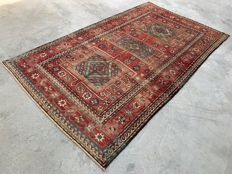 9'3 x 5'3 Hand-Knotted Persian Wool Rug - Faded Multicolor Geometric Tribal Design - KBHM-1010