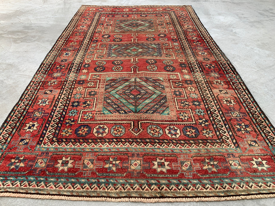 9'3 x 5'3 Hand-Knotted Persian Wool Rug - Faded Multicolor Geometric Tribal Design - KBHM-1010