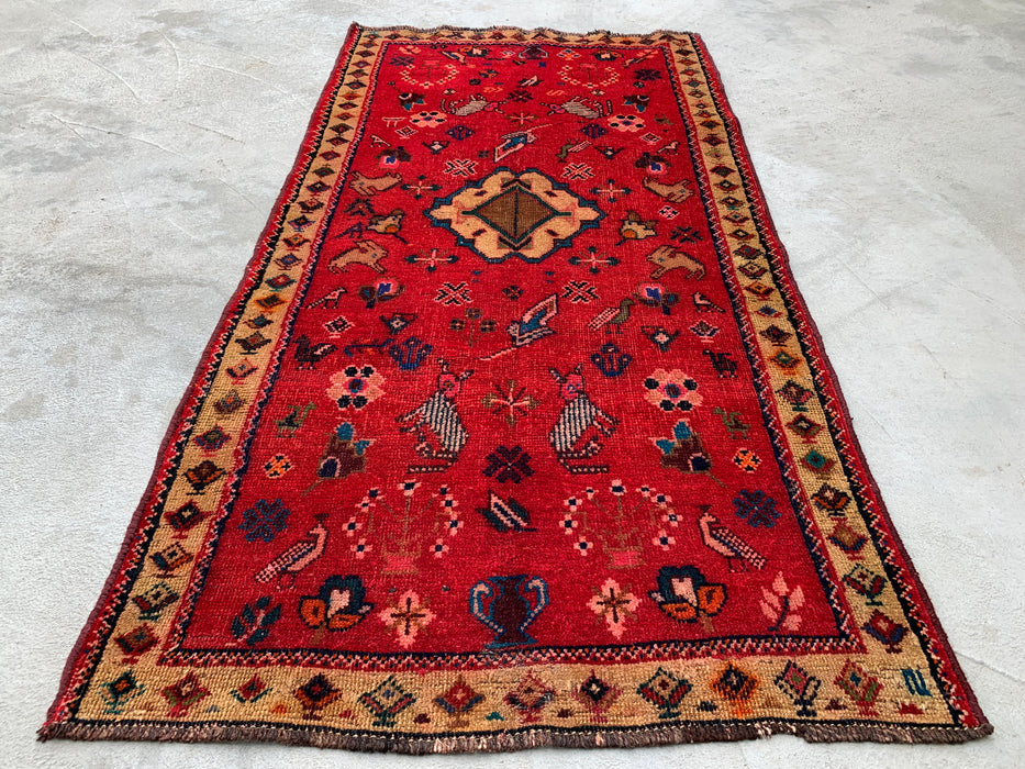 5'4 x 2'9 Hand-Knotted Persian Wool Rug - Red Tribal Pictorial Design - KBHM-1011