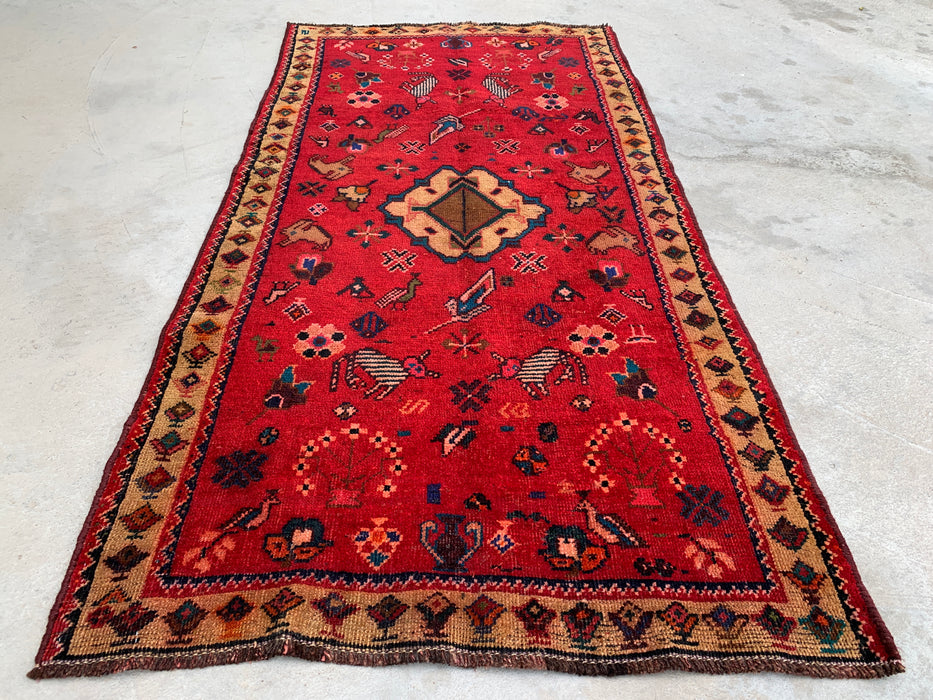 5'4 x 2'9 Hand-Knotted Persian Wool Rug - Red Tribal Pictorial Design - KBHM-1011