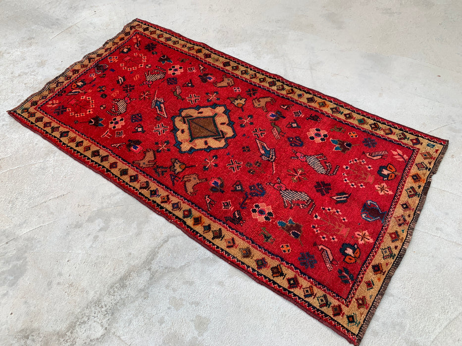 5'4 x 2'9 Hand-Knotted Persian Wool Rug - Red Tribal Pictorial Design - KBHM-1011
