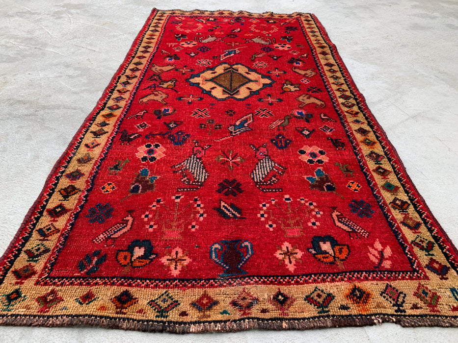 5'4 x 2'9 Hand-Knotted Persian Wool Rug - Red Tribal Pictorial Design - KBHM-1011