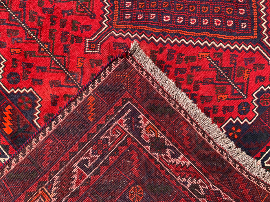 10'4 x 7'2 Hand-Knotted Persian Wool Rug - Red Geometric Tribal Medallion Design - KBHM-1012