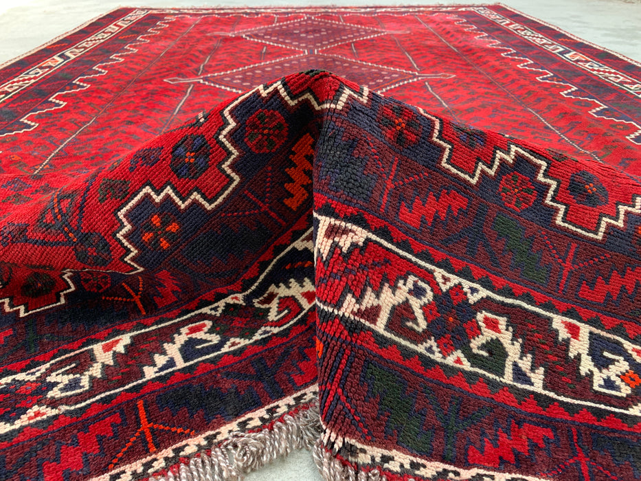 10'4 x 7'2 Hand-Knotted Persian Wool Rug - Red Geometric Tribal Medallion Design - KBHM-1012
